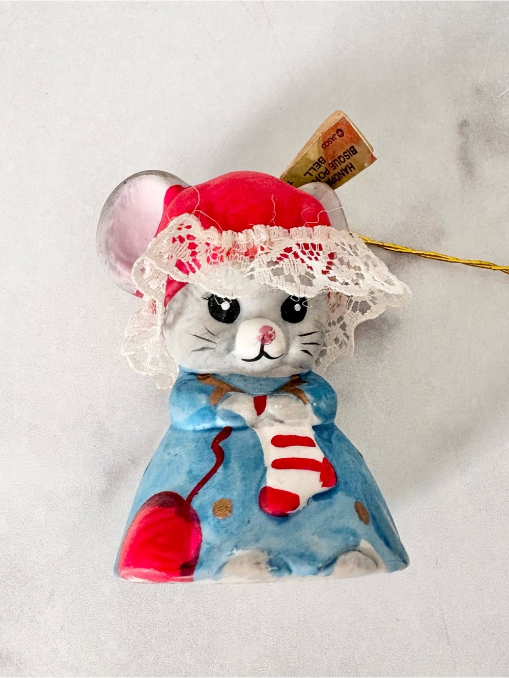 Vintage JASCO Lil Chimers Christmas Mouse Bisque Porcelain Bell Ornament
